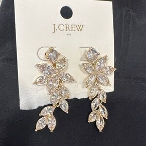 J. Crew Gold Floral Crystal Drop Earrings - Clear and Gold
